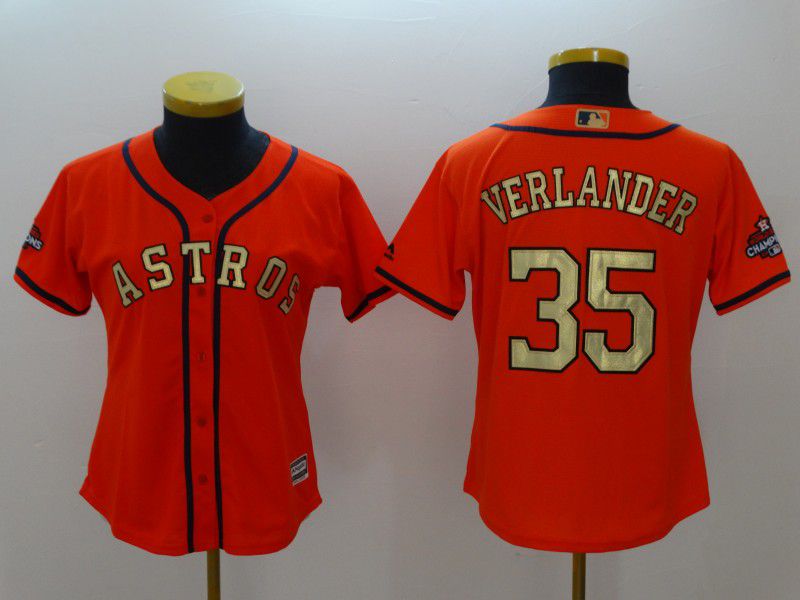Women Houston Astros #35 Verlander Orange Champion Edition MLB Jerseys->women mlb jersey->Women Jersey